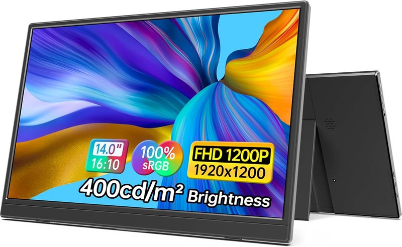 ForHelp 14 Inch Portable Monitor FHD1200P Ultra-Slim for Laptop Monitor, USB-C&HDMI Plug&Play,100% SRGB,Dual Speakers Extender Display. Built-in Stand,for Laptop,PC Phone Xbox PS4/5 - Image 1